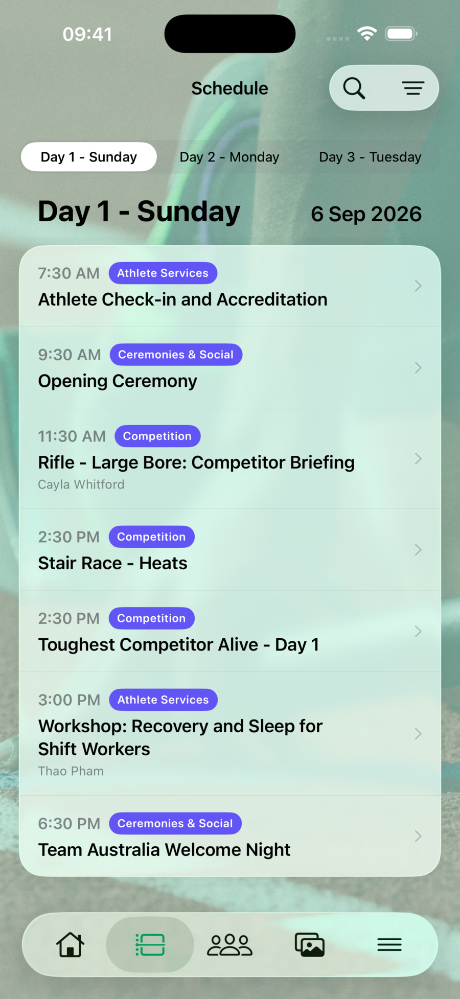 The Games schedule in the WPFG app, from the opening ceremony to the Toughest Competitor Alive